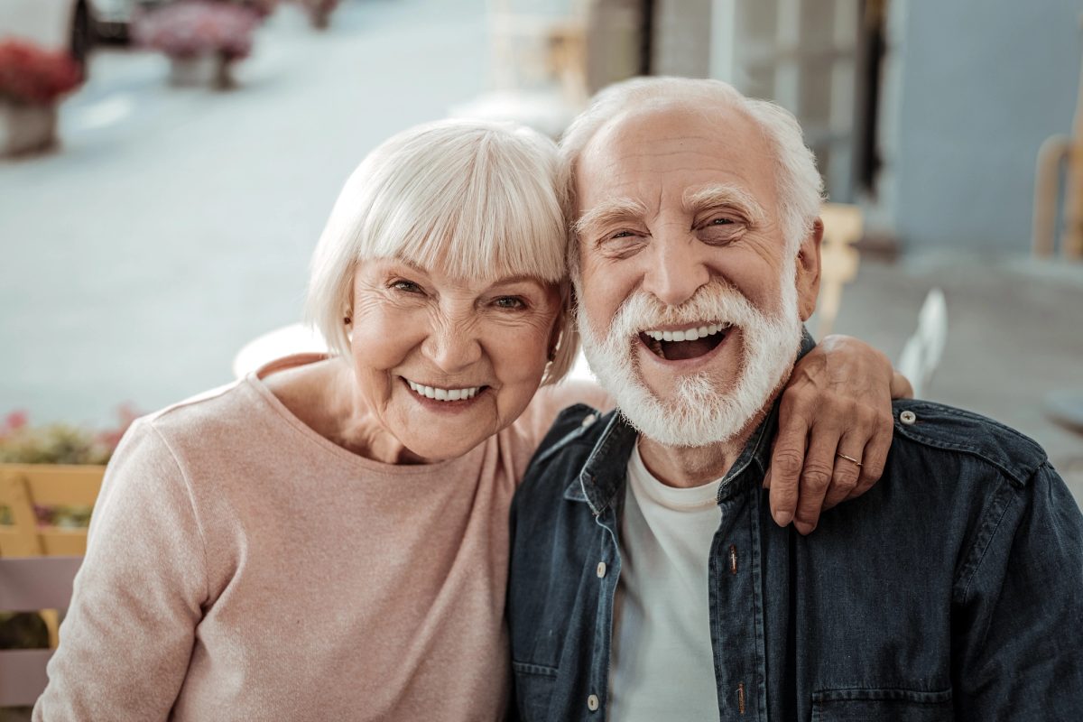 A smiling couple enjoying time together